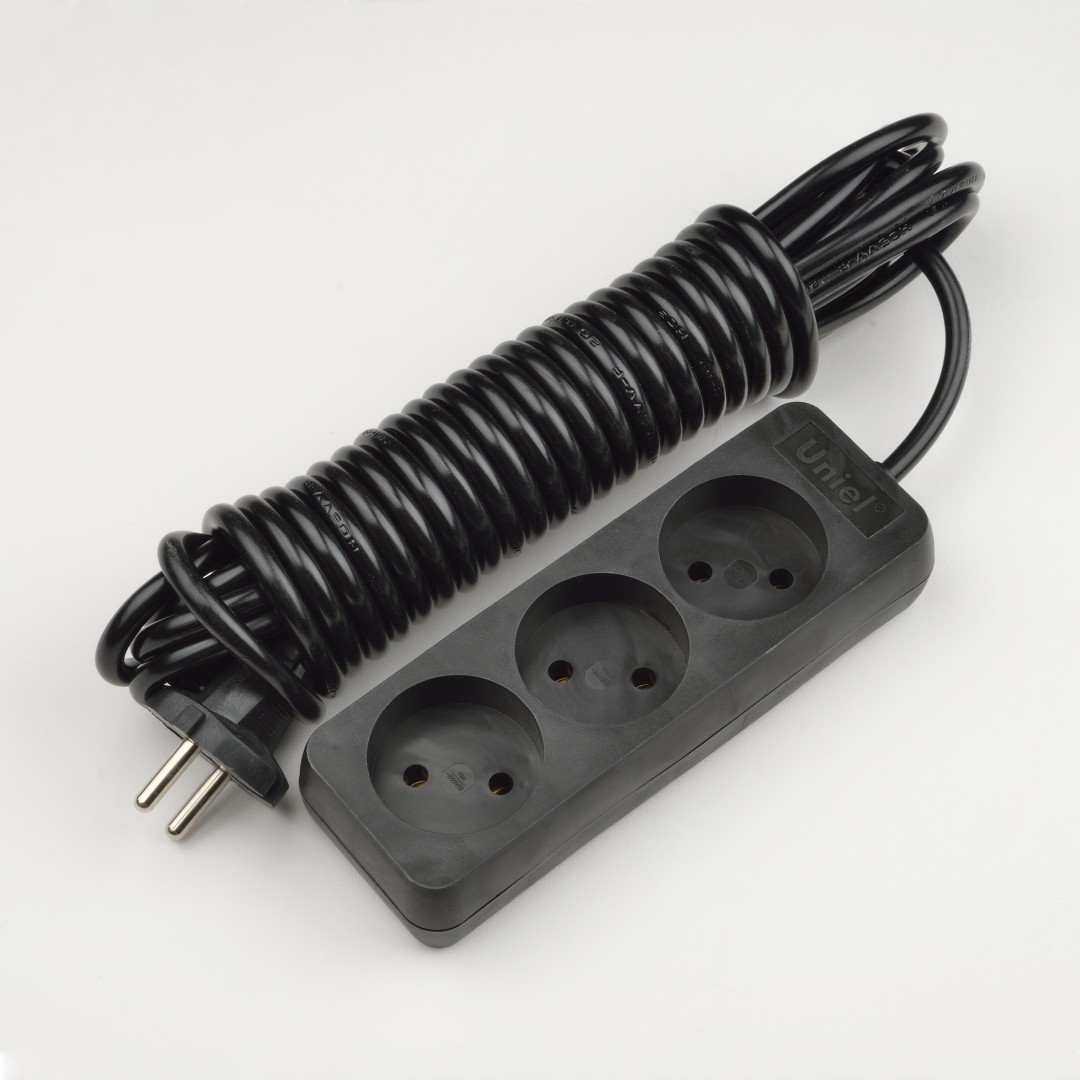 S-CD3-7 BLACK Удлинитель серии Standart, шнур 7м., 3 гнезда, б/з. Черный. TM Uniel.