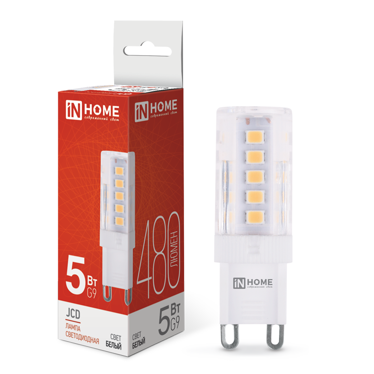 Лампа светодиодная LED-JCD 5Вт 230В G9 4000К 480Лм IN HOME Лампа светодиодная LED-JCD 5Вт 230В G9 4000К 480Лм IN HOME